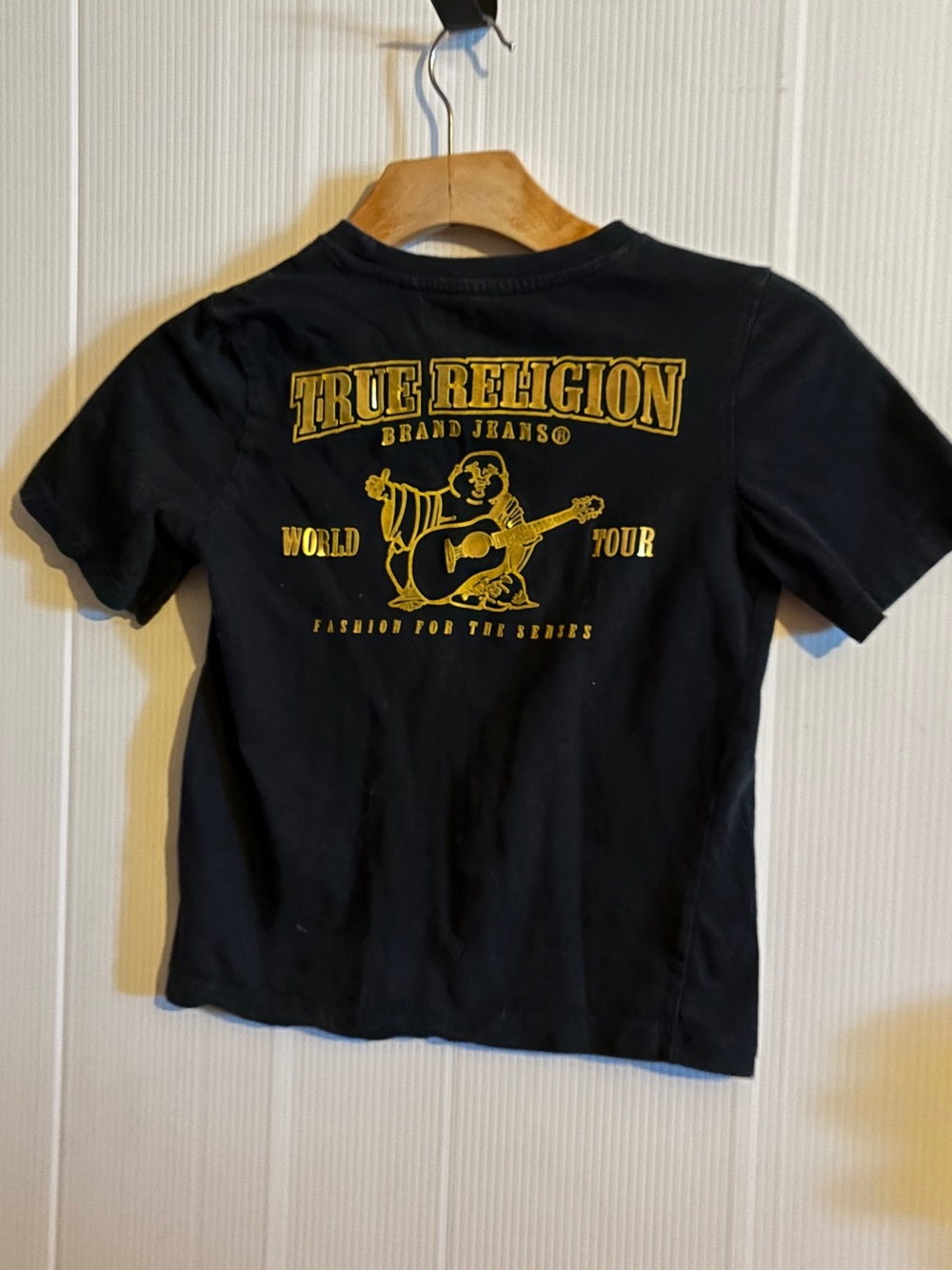 True Religion Kids Black Tee with Gold Guitar Graphic size 5/6